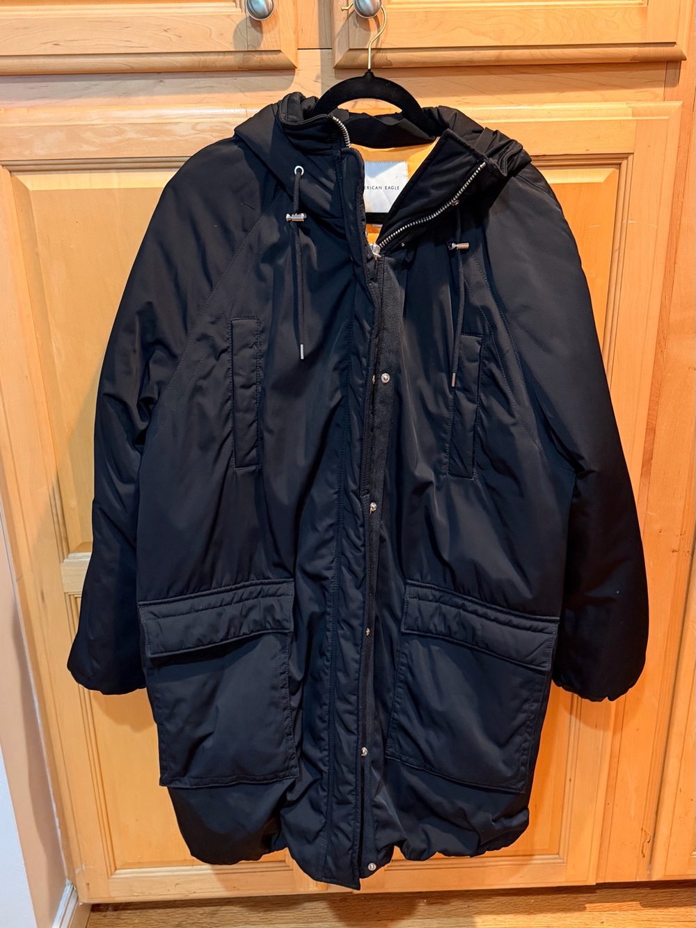 American Eagle Outfitters Black Hooded Puffer Parka